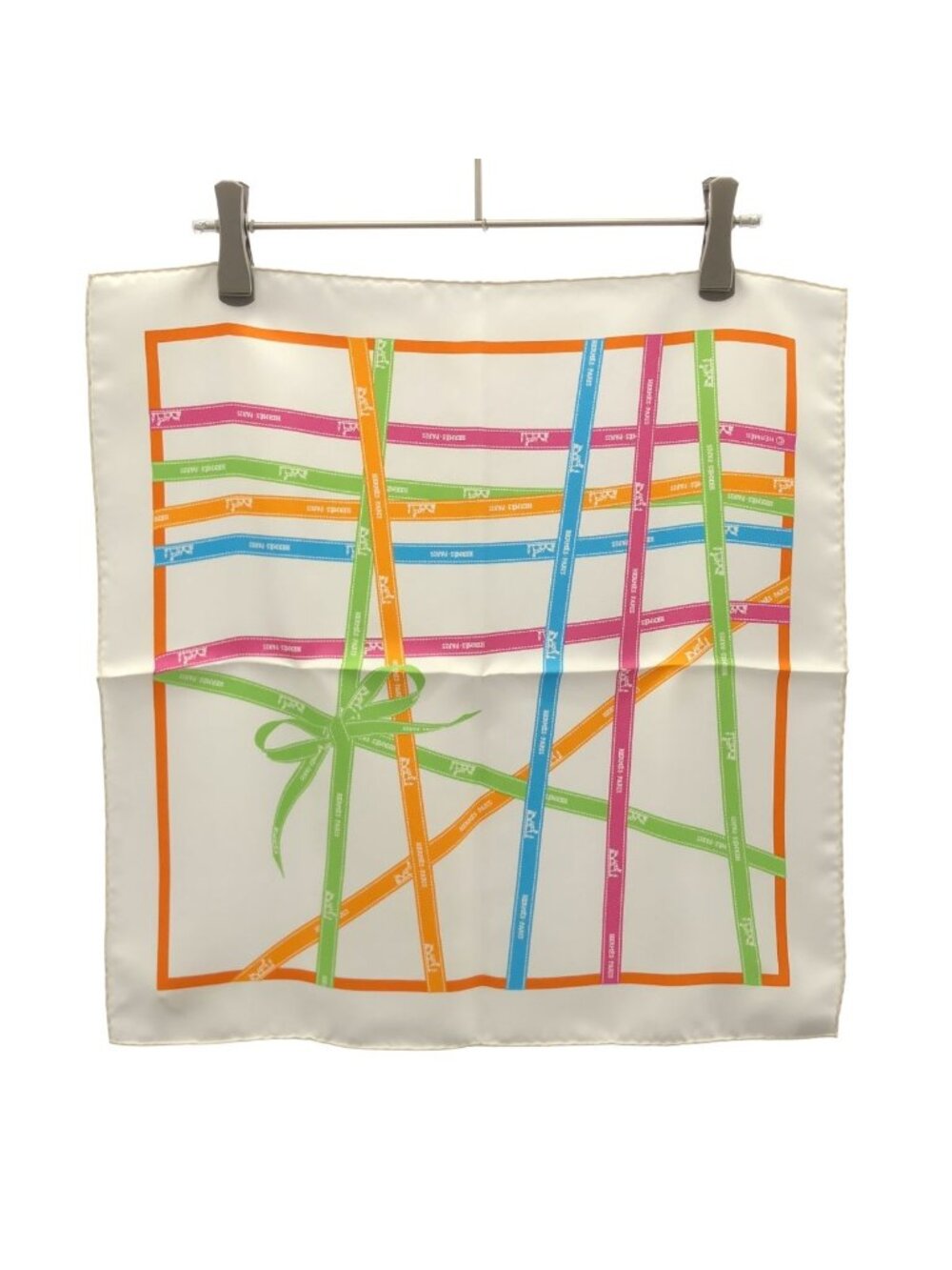 Hermes Carre 45 Bolduc AU Ribbon Scarf White
